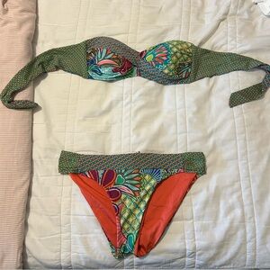 Floral Green and Red Bikini Set